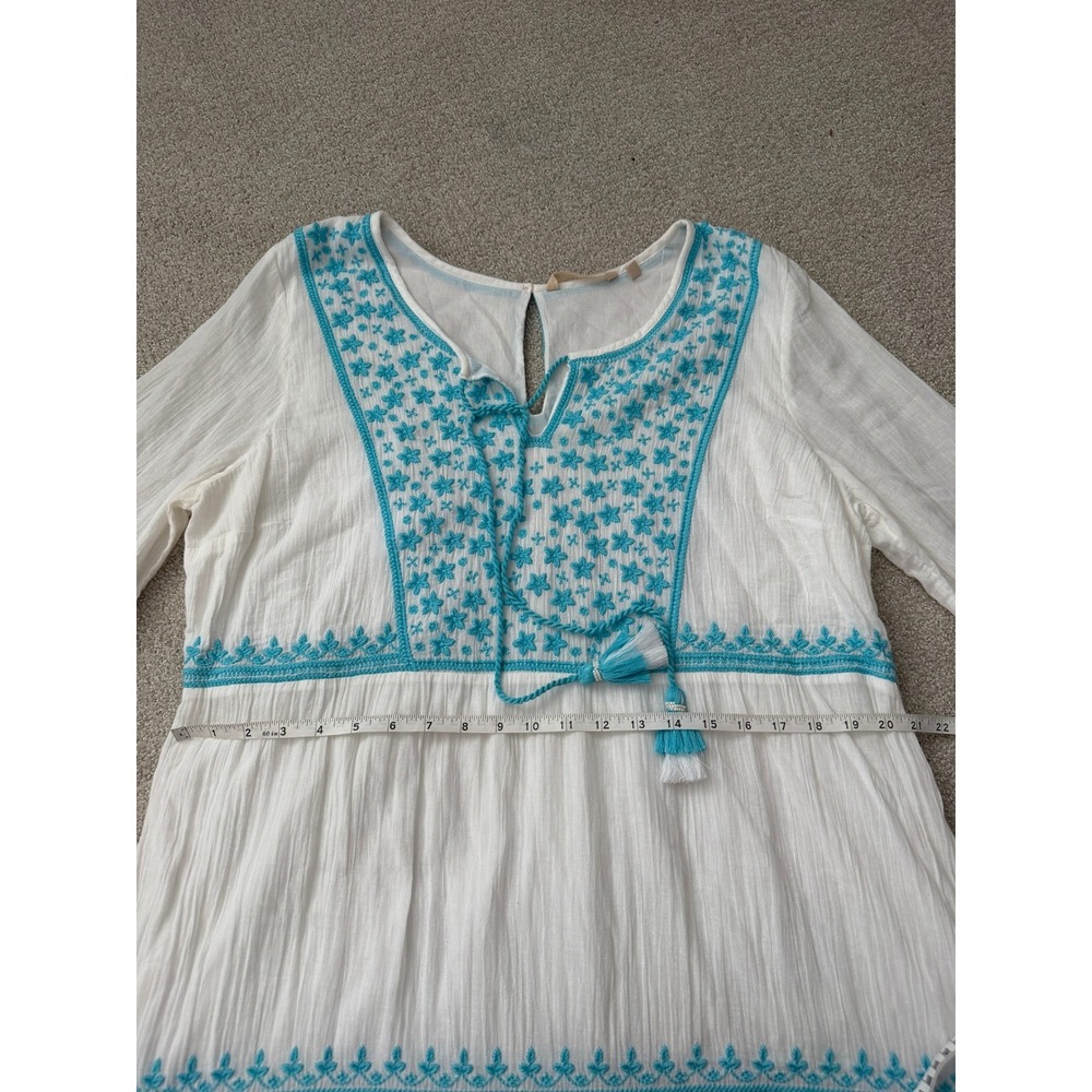 Soft Surroundings Juniper Embroidered XL White Turquoise Summer Graduation Dress - Picture 9 of 11